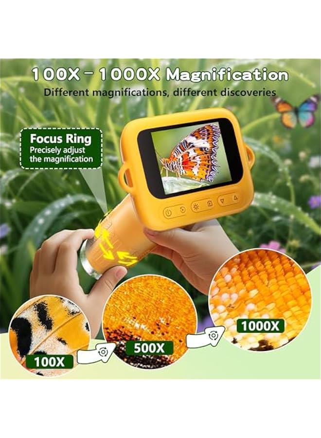 Microscope for Kids with 12 Slides, Digital Handheld Kids Microscope, Mini Portable Pocket Miniscope Science Toys Gifts for 3+ 4 5 6 7 8 9 10 11 12 Year Old Boys Girls, Orange - Image 4