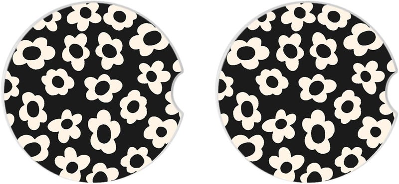 Adastrah Absorbent Car Coasters 2 Pack for Cup Holders, 2.56" Ceramic Stone & Non-Scratch Cork Base Drink Coasters(White Flower) - Image 4