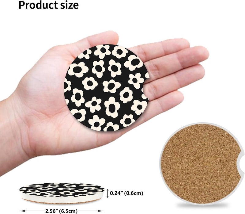 Adastrah Absorbent Car Coasters 2 Pack for Cup Holders, 2.56" Ceramic Stone & Non-Scratch Cork Base Drink Coasters(White Flower) - Image 3