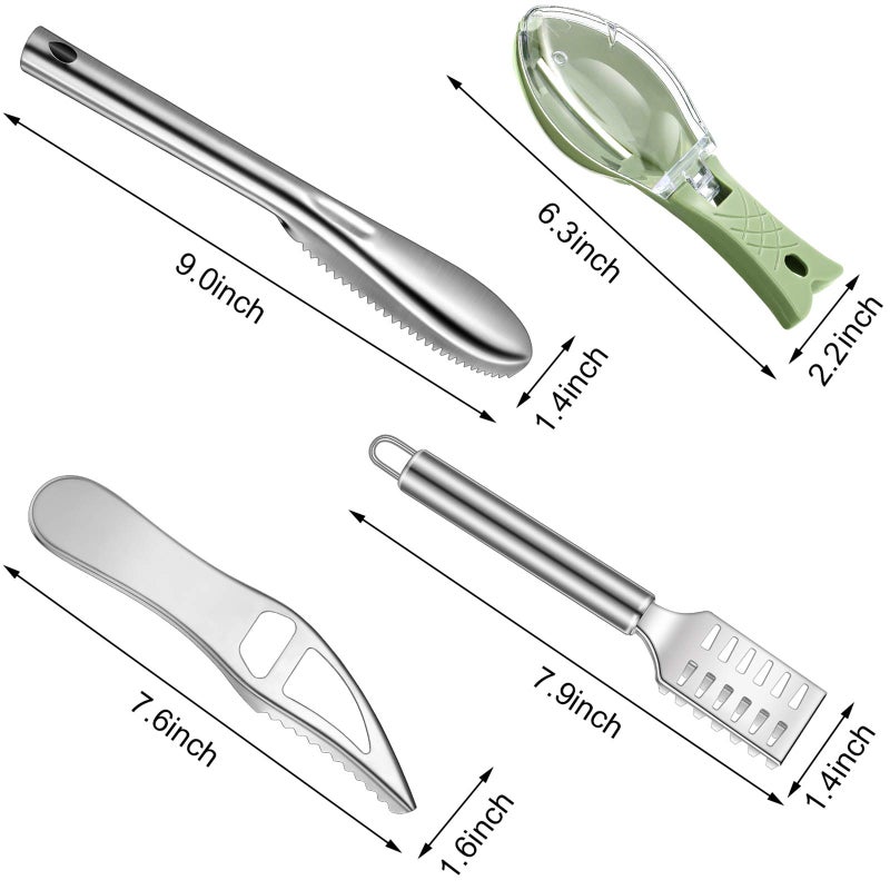 Honoson 4 Pieces Stainless Steel Fish Scale Remover Cleaner Kitchen Fish Scaler Fish Skin Graters Cleaning Peeler Scaler Scraper with Bottle Opener for Kitchen Fish Cleaning Tools  - Image 2