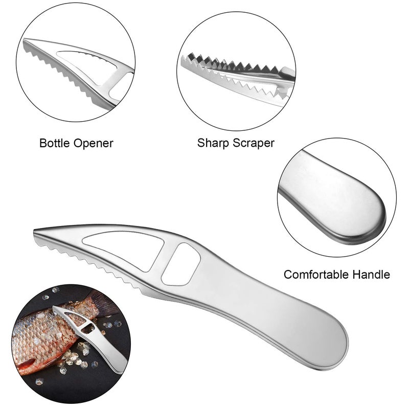 Honoson 4 Pieces Stainless Steel Fish Scale Remover Cleaner Kitchen Fish Scaler Fish Skin Graters Cleaning Peeler Scaler Scraper with Bottle Opener for Kitchen Fish Cleaning Tools  - Image 3