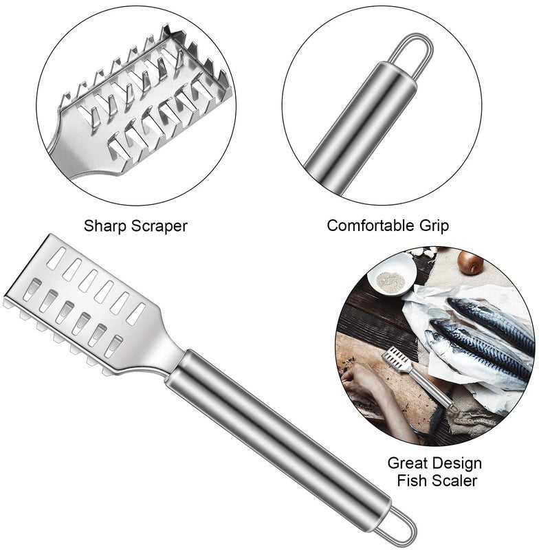 Honoson 4 Pieces Stainless Steel Fish Scale Remover Cleaner Kitchen Fish Scaler Fish Skin Graters Cleaning Peeler Scaler Scraper with Bottle Opener for Kitchen Fish Cleaning Tools  - Image 4