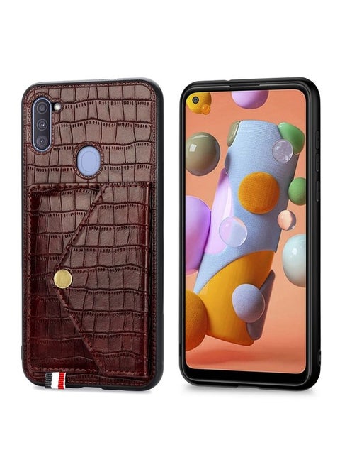 Case Cover For Samsung Galaxy A11 Crocodile Pattern Envelope Card Package Phone Case With Magnet And Bracket Function Brown