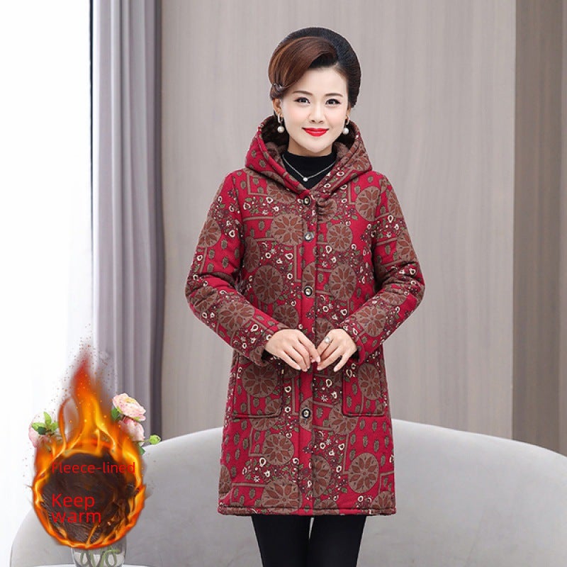Womens cotton-padded coat for the elderly mother winter clothes plus size cotton-padded coat for the elderly grandma fleece-lined thickened mid-length cotton-padded jacket MR Black - Image 3