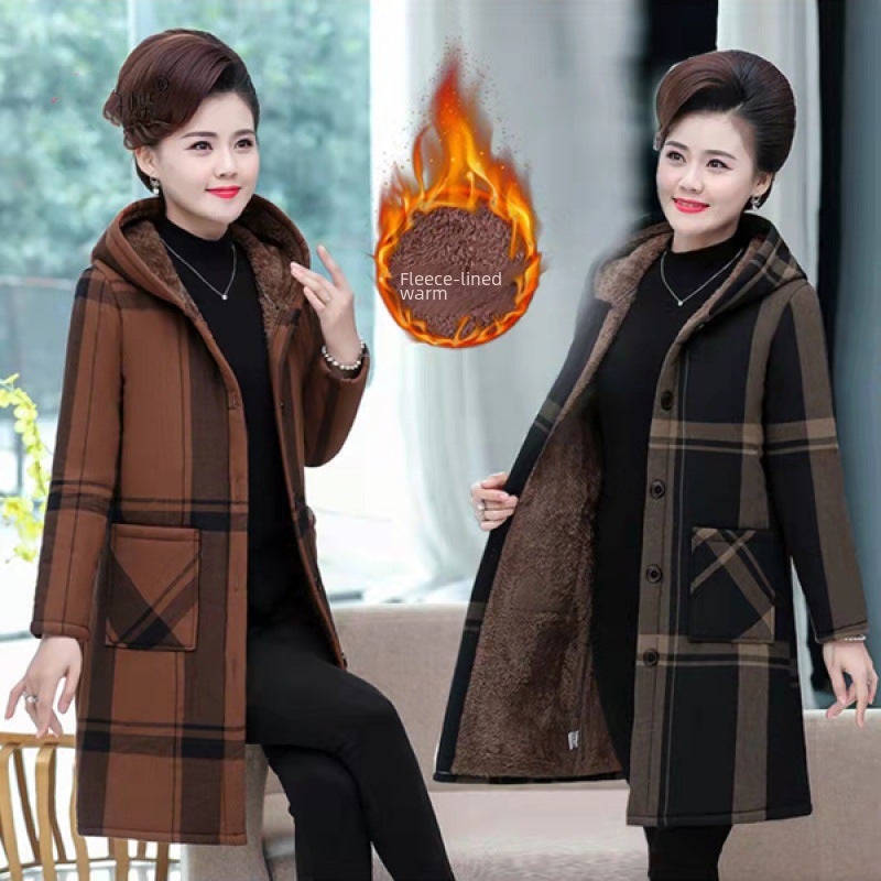 Womens cotton-padded coat for the elderly mother winter clothes plus size cotton-padded coat for the elderly grandma fleece-lined thickened mid-length cotton-padded jacket MR Black - Image 2