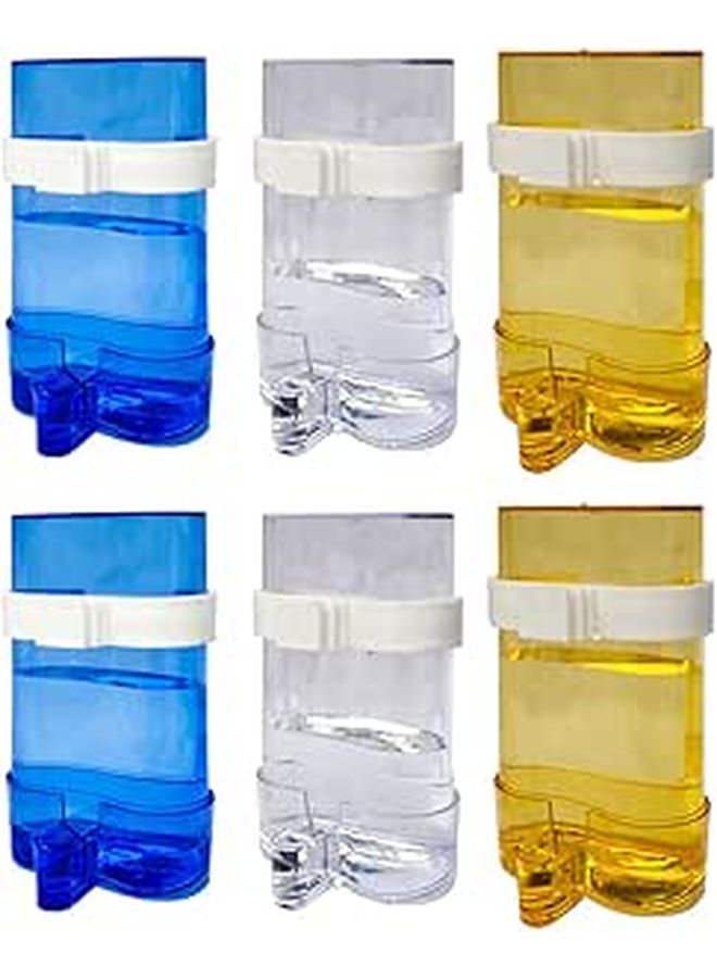 Automatic Bird Water Feeder Dispenser Set 6PCS Blue Yellow Plastic Bottles for Parrots Small Birds - Image 1
