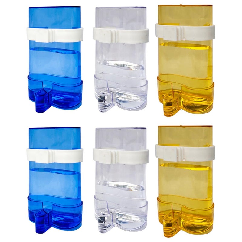 Automatic Bird Water Feeder Dispenser Set 6PCS Blue Yellow Plastic Bottles for Parrots Small Birds - Image 2