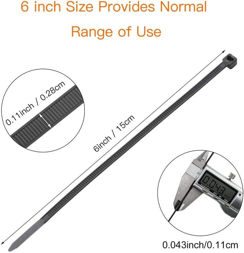 OneLeaf Cable Ties 6 Inch Heavy Duty Zip Ties with 40 Pounds Tensile Strength for Multi-Purpose Use, Self-Locking UV Resistant Nylon Tie Wraps, Indoor and Outdoor Tie Wire. 200 Pcs Black - Image 3