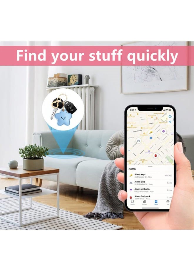 ZOUITY Leather Keychain Holder Case Compatible with AirTag,Cute Protective Cover with Keyring,Anti-Scratch Finder GPS Tracker Case for Wallet Keys,Bag,Pets,Backpack(Blue Star) - Image 5