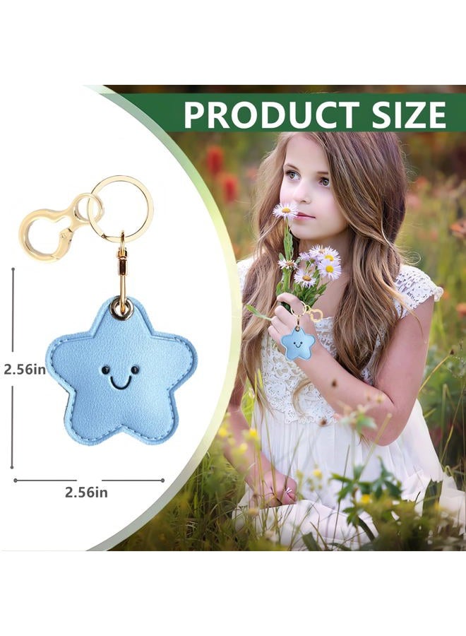 ZOUITY Leather Keychain Holder Case Compatible with AirTag,Cute Protective Cover with Keyring,Anti-Scratch Finder GPS Tracker Case for Wallet Keys,Bag,Pets,Backpack(Blue Star) - Image 2