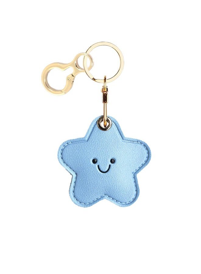 ZOUITY Leather Keychain Holder Case Compatible with AirTag,Cute Protective Cover with Keyring,Anti-Scratch Finder GPS Tracker Case for Wallet Keys,Bag,Pets,Backpack(Blue Star) - Image 1