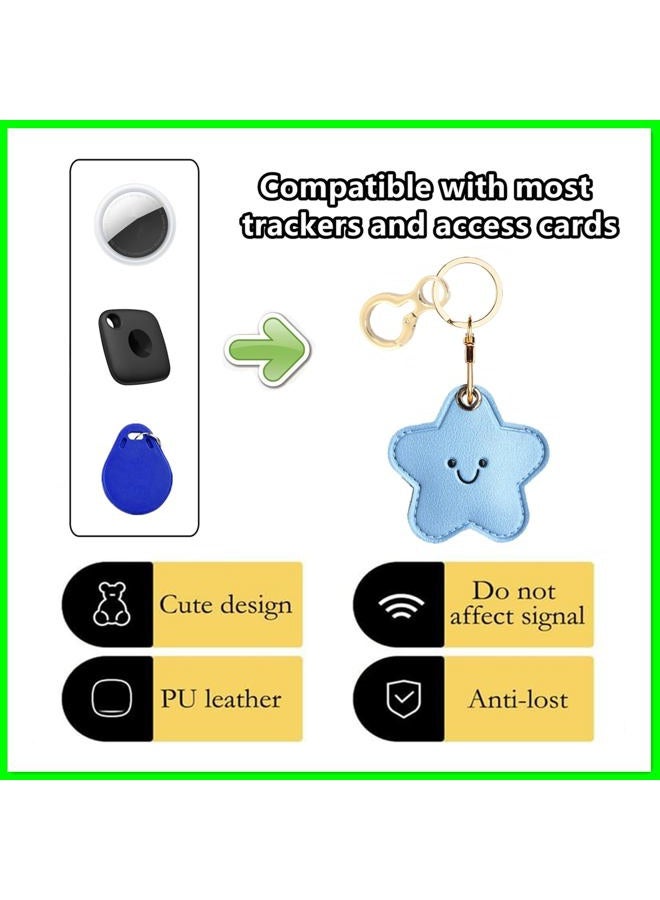 ZOUITY Leather Keychain Holder Case Compatible with AirTag,Cute Protective Cover with Keyring,Anti-Scratch Finder GPS Tracker Case for Wallet Keys,Bag,Pets,Backpack(Blue Star) - Image 3