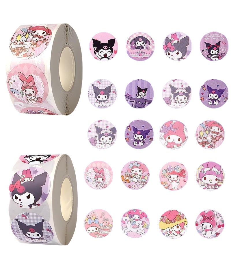 Zytiqt 1000Pcs Kawaii Stickers Set, 2 Rolls Cute Stickers Kawaii with Melody and Kuromi Designs, Sticker Roll for Girls, Kawaii Sticker, Cinnamoroll Stationery, Stickers Set for DIY Decor - Image 1
