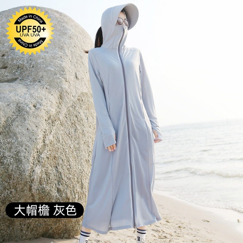 Generic Summer UPF50+ UV Protection Wide Brim Long Ice Silk Shirt gray long brim