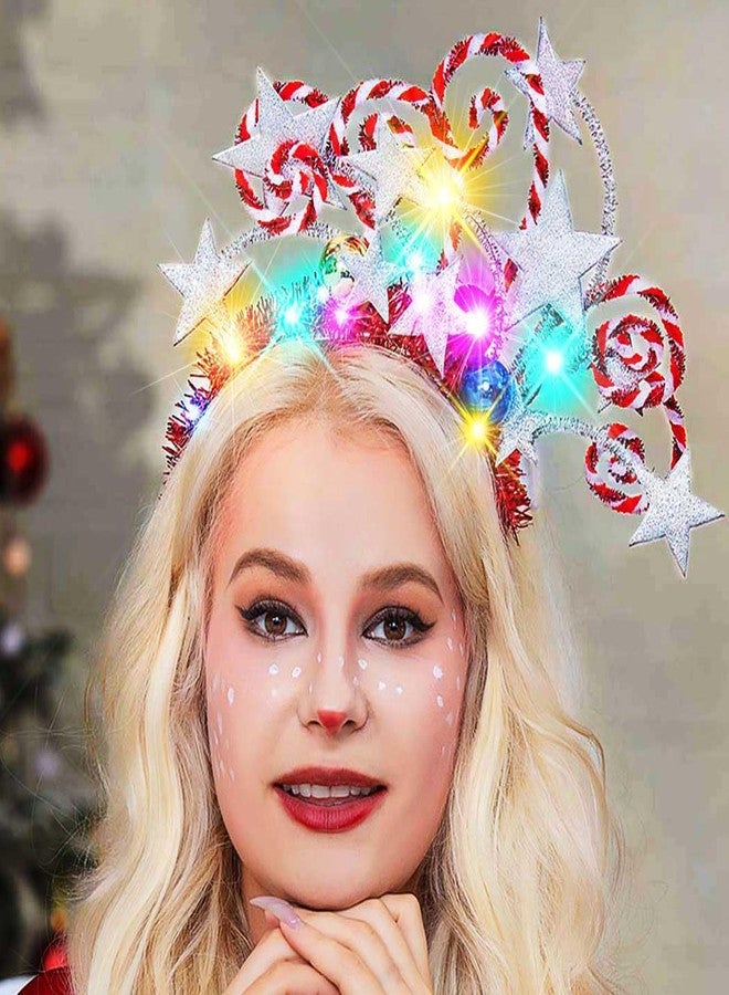 كيلشي طوق رأس مضيء على شكل نجمة من كيلشاي، طوق شعر على شكل كرة عيد الميلاد، طوق شعر على شكل عصا حلوى، زينة شعر تنكرية، طوق شعر للحفلات، إكسسوارات شعر للنساء والفتيات - Image 1