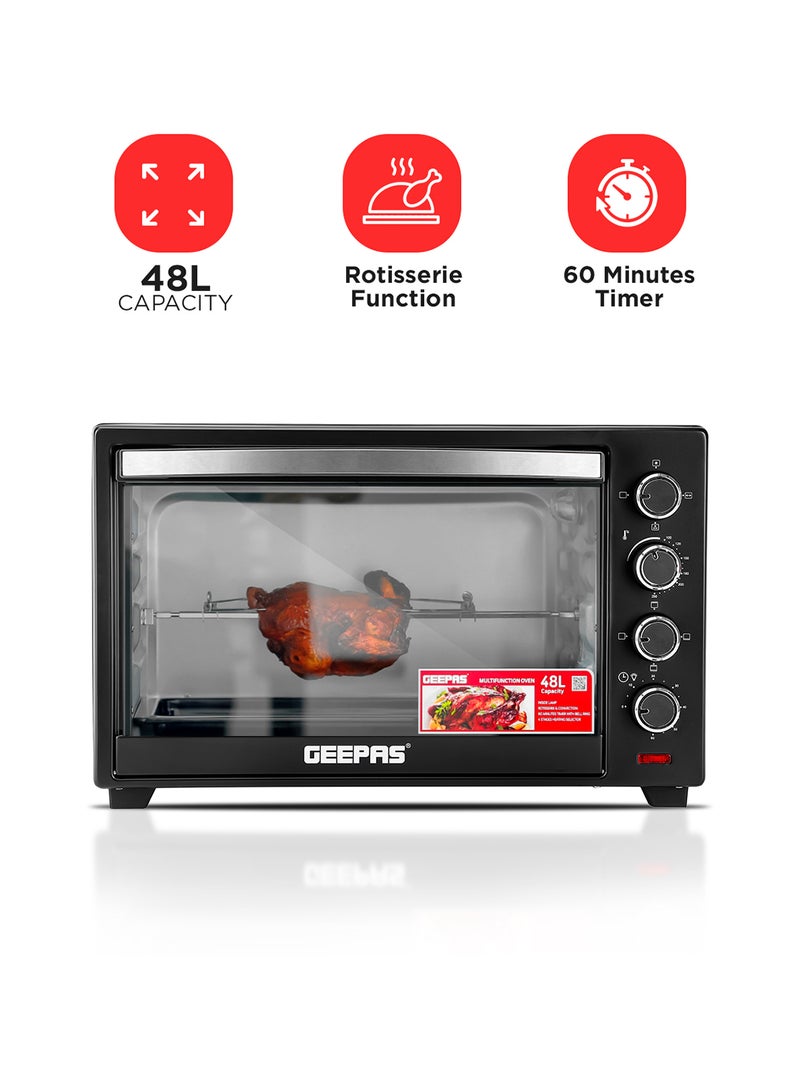 GEEPAS Electric Oven With Convection and Rotisserie Function 4 Knobs and Temperature 100-250-Degrees Celsius, 60 Minute Timer with Bell, Perfect for Grilling, Toasting and Roasting 48 L 2000 W GO4451N Black - Image 2