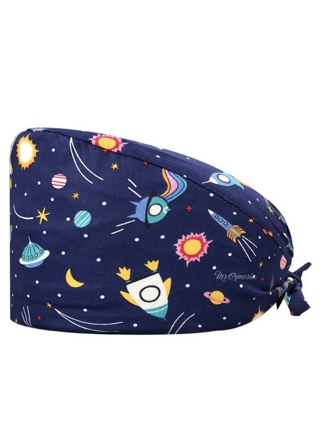 NIBEMINENT Cartoon Doctor Operating Room Pattern Printed Nursing Head Cap Lab Scrub Pet Hospital Surgical Hat Unisex Dentist Scrub Cap