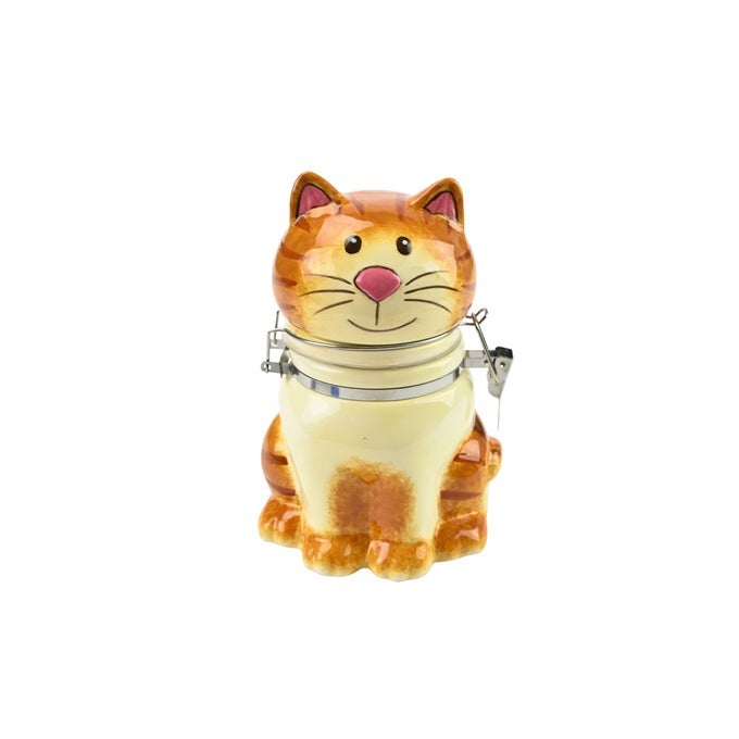 HAND PAINTED HINGED JAR STORAGE CONTAINER SITTING PRETTY CAT