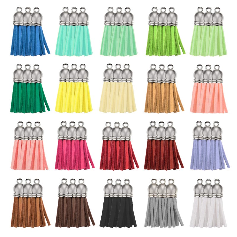 Hapeper Happer 60 Pieces Leather Tassel Bulk for Keychain Key Rings and Jewelry Making 20 Colors 
