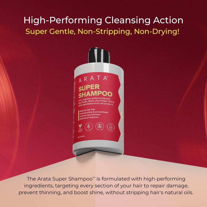 Arata 6in1 Super Shampoo Prevents Hair loss Restores pH Balance Boosts Hair Thickness Reduces Breakage Fights Microbial Infections Adds Shine Shampoo For Women Men 300ml - Image 5