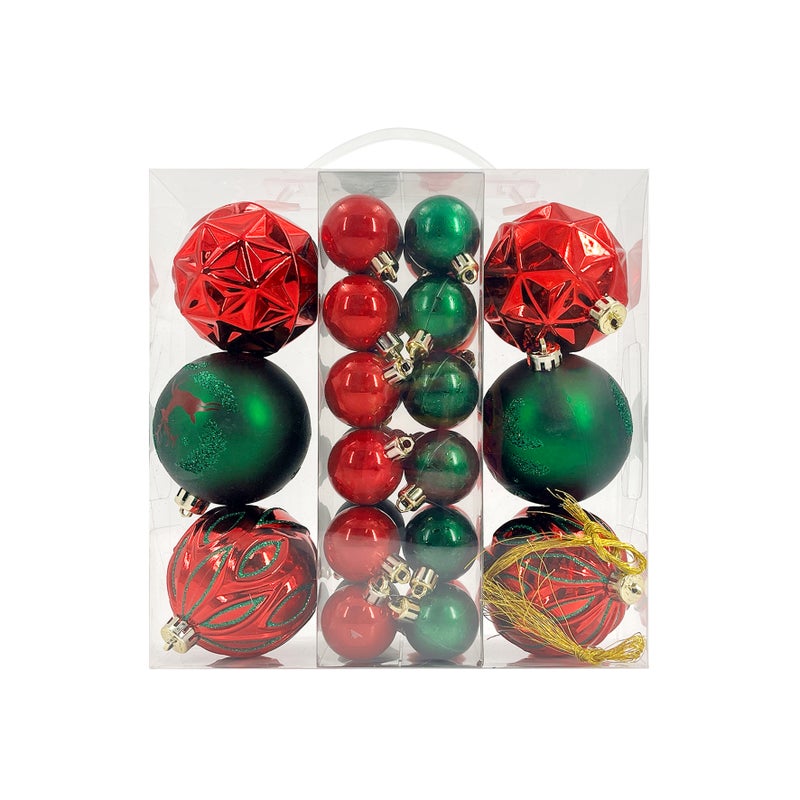 CHRISTMAS MAGIC Designer Baubles Gift SetRed/Green 4 & 8cm Mixed 30Pcs/Box - Image 4