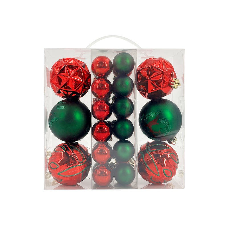 CHRISTMAS MAGIC Designer Baubles Gift SetRed/Green 4 & 8cm Mixed 30Pcs/Box - Image 3