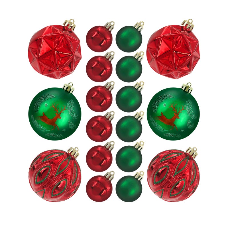 CHRISTMAS MAGIC Designer Baubles Gift SetRed/Green 4 & 8cm Mixed 30Pcs/Box - Image 2