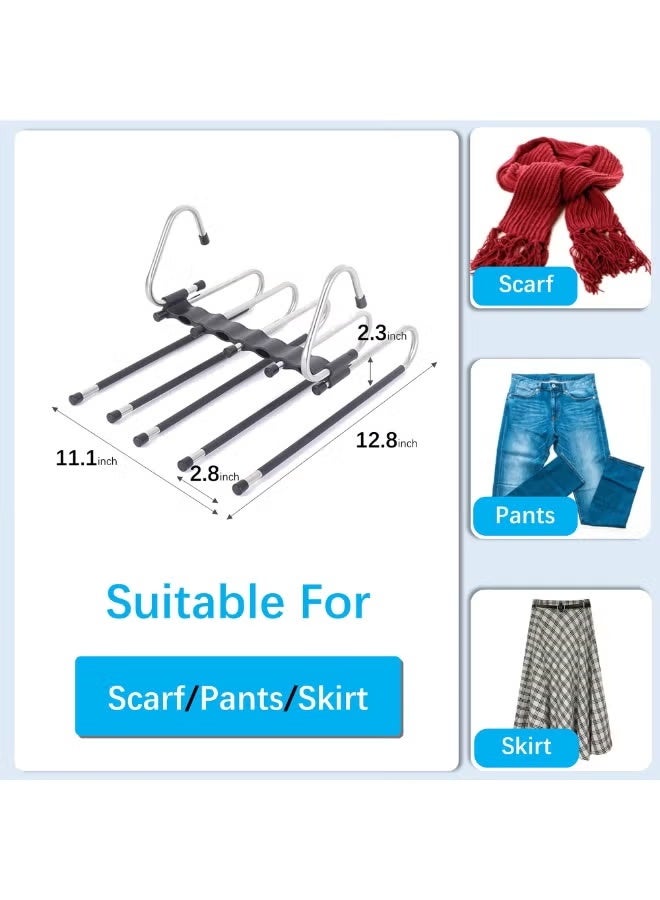 2-Pack 5 Tier Space Saving Pants Hanger – Multi Layer Closet Organizer Rack for Jeans, Trousers, Hijab, Scarves & Clothes, Vertical Wardrobe Storage Hanger with 10 Metal Clips - Image 5