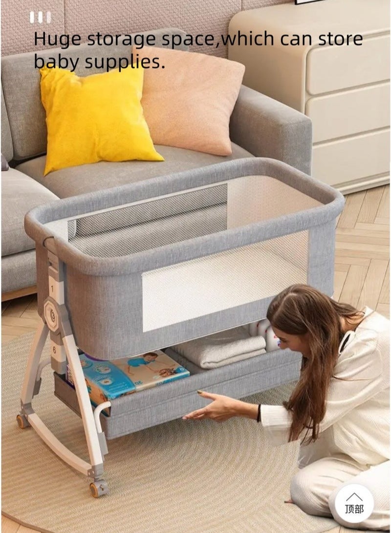 kidz Era 4 IN 1 Bedside Sleeper Crib for Baby – 6 Adjustable Height Levels, Locking 360° Wheels, Mosquito Net Ready, Easy Folding Portable Crib, Grey. - Image 5