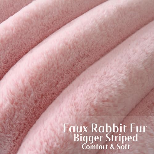 FUTEI Pink Decorative Throw Pillow Covers 18x18 Inch Set of 2 Square Soft Faux Rabbit Fur Thick Striped Cushion CoverSpring Home Decor for Couch Bed Living Room - Image 3