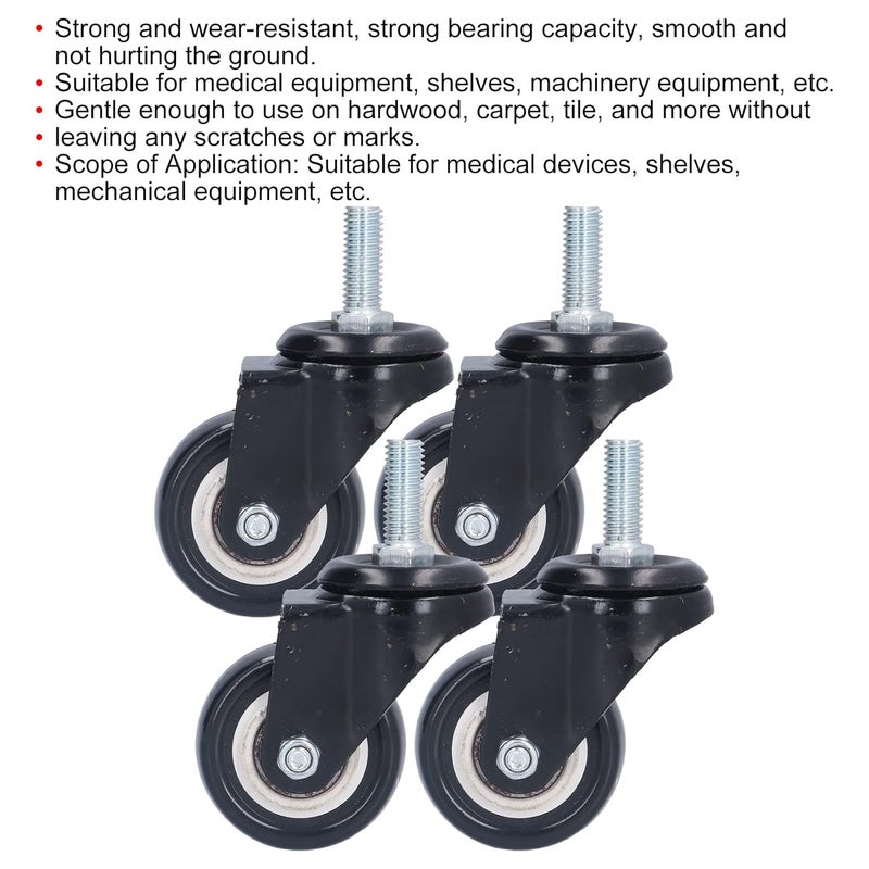 4 Pcs 2 Inch Stem Casters Sealed Double Bearings 462 LB Capacity for Medical Equipment Shelving - Image 3