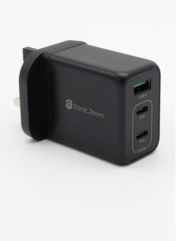 SONIC JEEM GaNPro 65W Super Fast Charging Wall Charger 3 Smart Ports 2 Smart PD TYPE-C Port Made for MacBook-Laptop-iPhone-Android Devices/ USB-A - Better Quality - Better Life (PD-060) - Image 1