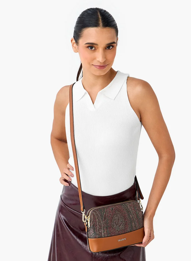 Celeste Paisley Print Crossbody Bag with Zip Closure