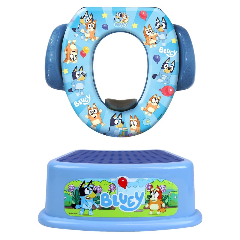 Bluey Potty Training Set 2 pieces combine soft potty seat and a nonslip step stool for toddlers and kids potty training with fun Bluey characters