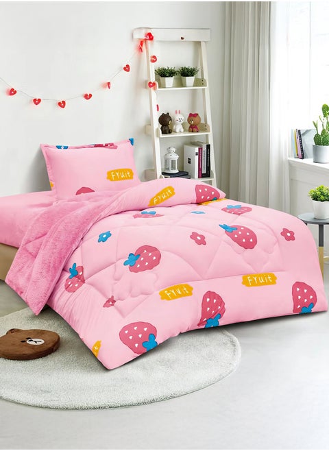 3 Pieces Kids Winter Comforter Set Single Size 170x220Cm Printed Bedding Set Includs Comforter, Fitted Sheet and Pillow Shams Multicolour