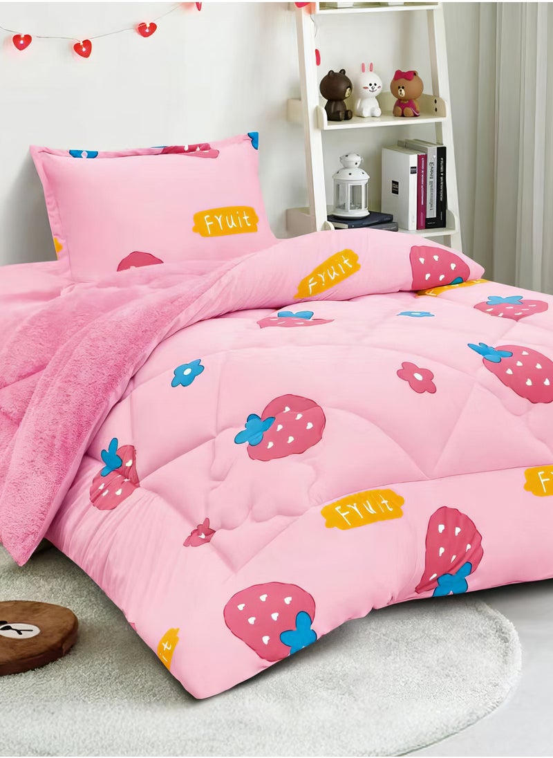 3 Pieces Kids Winter Comforter Set Single Size 170x220Cm Printed Bedding Set Includs Comforter, Fitted Sheet and Pillow Shams Multicolour