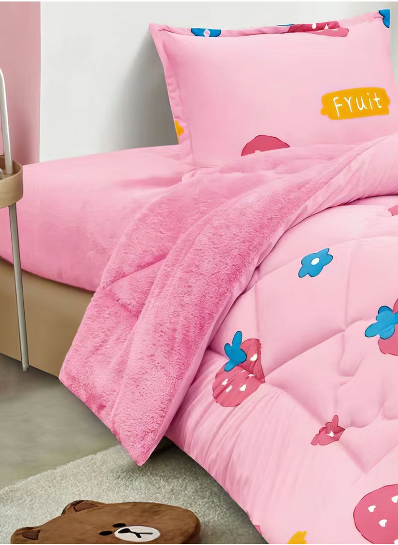3 Pieces Kids Winter Comforter Set Single Size 170x220Cm Printed Bedding Set Includs Comforter, Fitted Sheet and Pillow Shams Multicolour