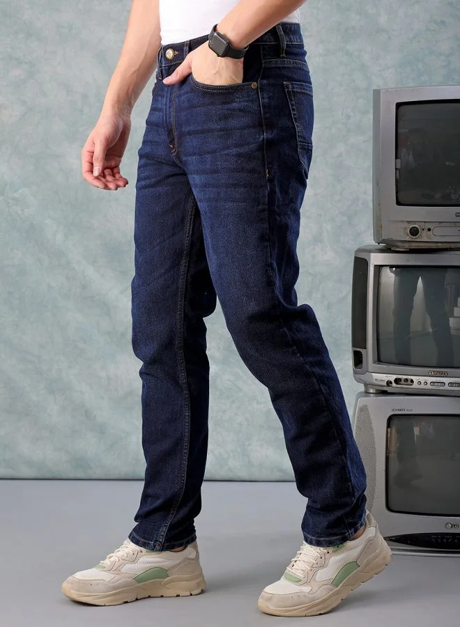 شركة المرآب الهندية Men Slim Fit Solid Mid-Rise Stretchable Jeans