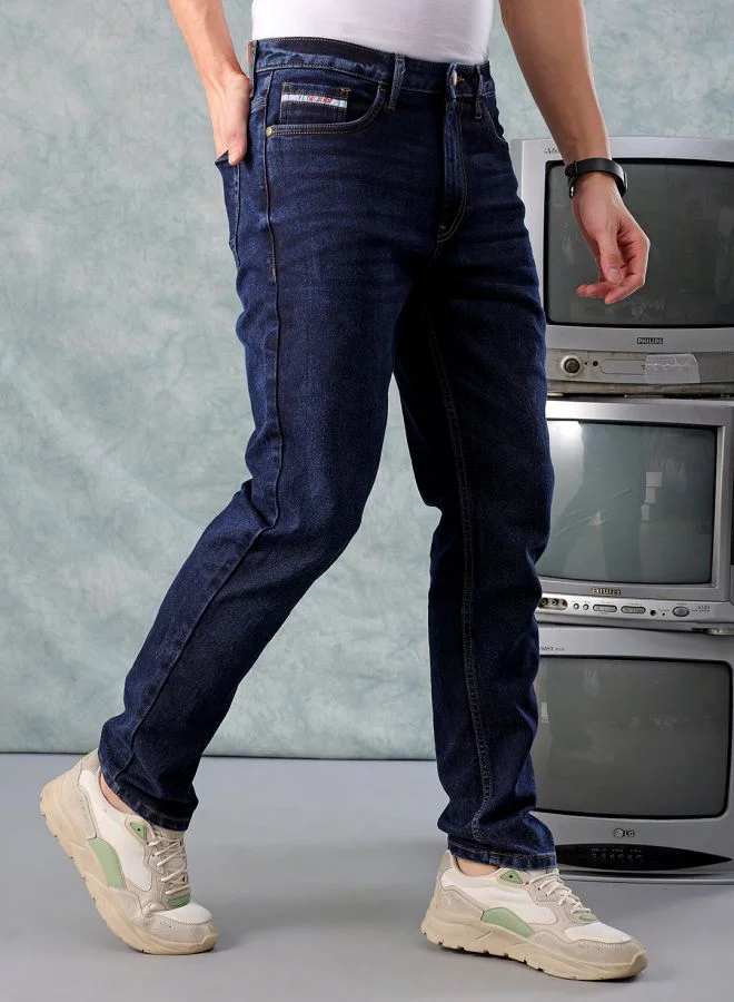 شركة المرآب الهندية Men Slim Fit Solid Mid-Rise Stretchable Jeans