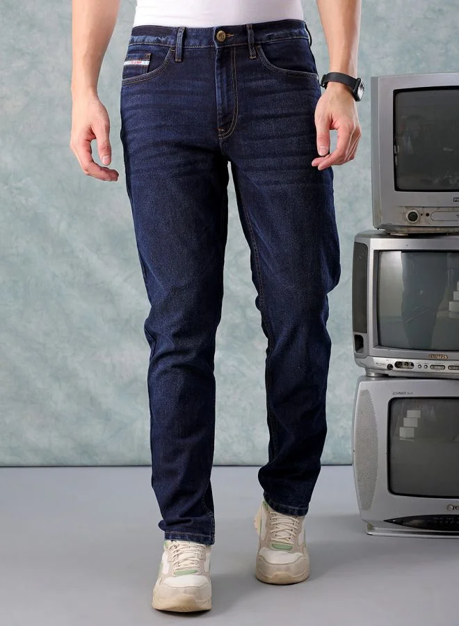 شركة المرآب الهندية Men Slim Fit Solid Mid-Rise Stretchable Jeans