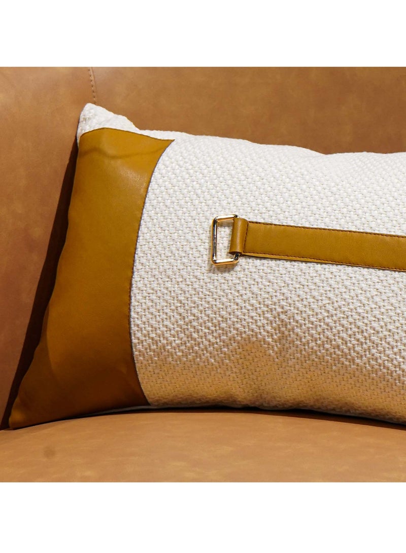 MAAC HOME MAAC Home Set of 2 Cushion Cover  Cover for Backrest Cushion with Splicing Leather and Animal Print White & Brown Premium Modern Elegant design for Sofa Couch Bed Chair (Cushion Cover With Filler) - Image 2