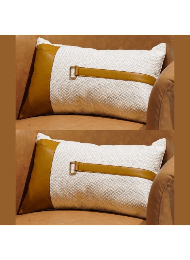 MAAC HOME MAAC Home Set of 2 Cushion Cover  Cover for Backrest Cushion with Splicing Leather and Animal Print White & Brown Premium Modern Elegant design for Sofa Couch Bed Chair (Cushion Cover With Filler) - Image 1