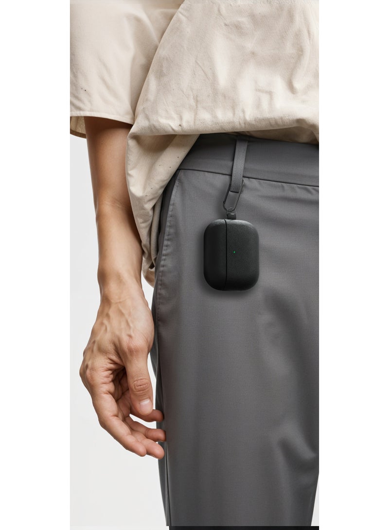 GREEN LION Berlin Series Leather Case for AirPods Pro 3 / Wireless Charging Compatible / Carabiner Clip Included / Scratch Resistant / Drop Protection / Premium PU Leather - Black - Image 2