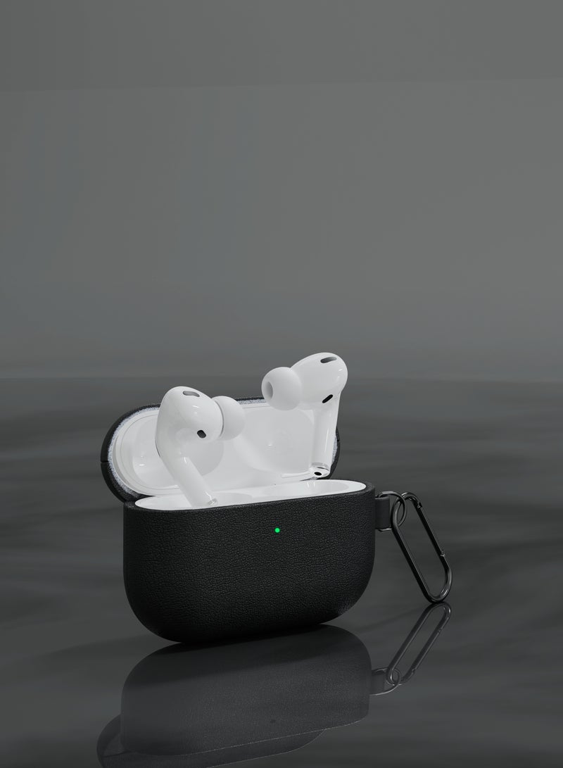 GREEN LION Berlin Series Leather Case for AirPods Pro 3 / Wireless Charging Compatible / Carabiner Clip Included / Scratch Resistant / Drop Protection / Premium PU Leather - Black - Image 3