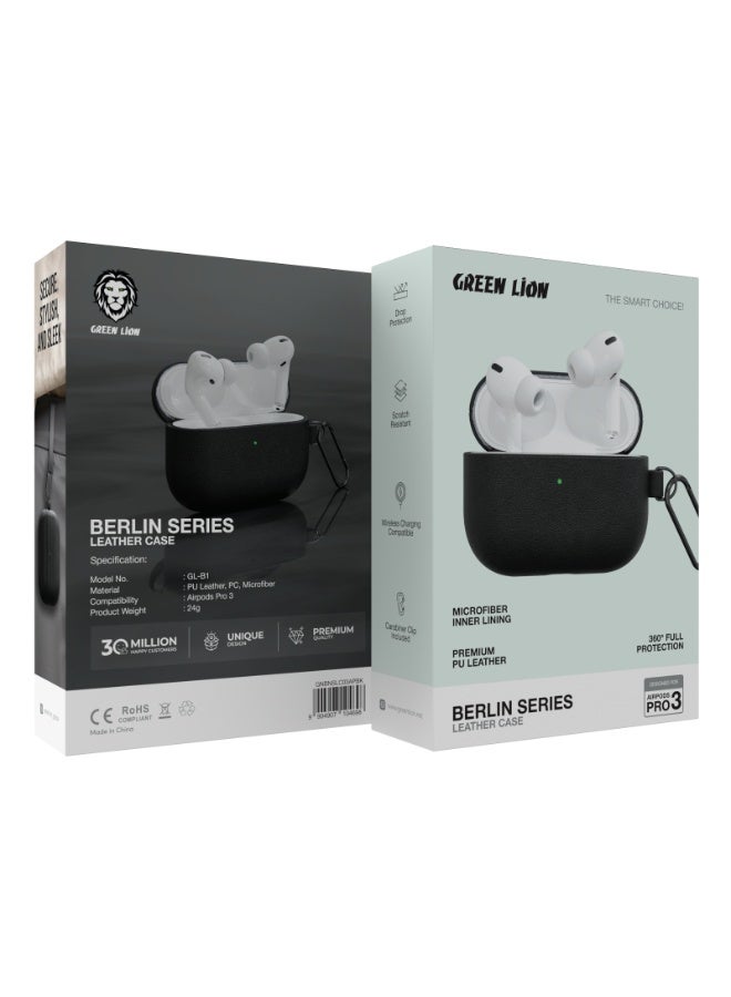 GREEN LION Berlin Series Leather Case for AirPods Pro 3 / Wireless Charging Compatible / Carabiner Clip Included / Scratch Resistant / Drop Protection / Premium PU Leather - Black - Image 4