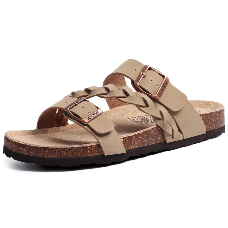 KIDMI Women's Cork Footbed Sandals with Arch Support Comfortable Slip-On Slide Sandals With Adjustable Buckle for Summer, Apricot 40 - Image 1