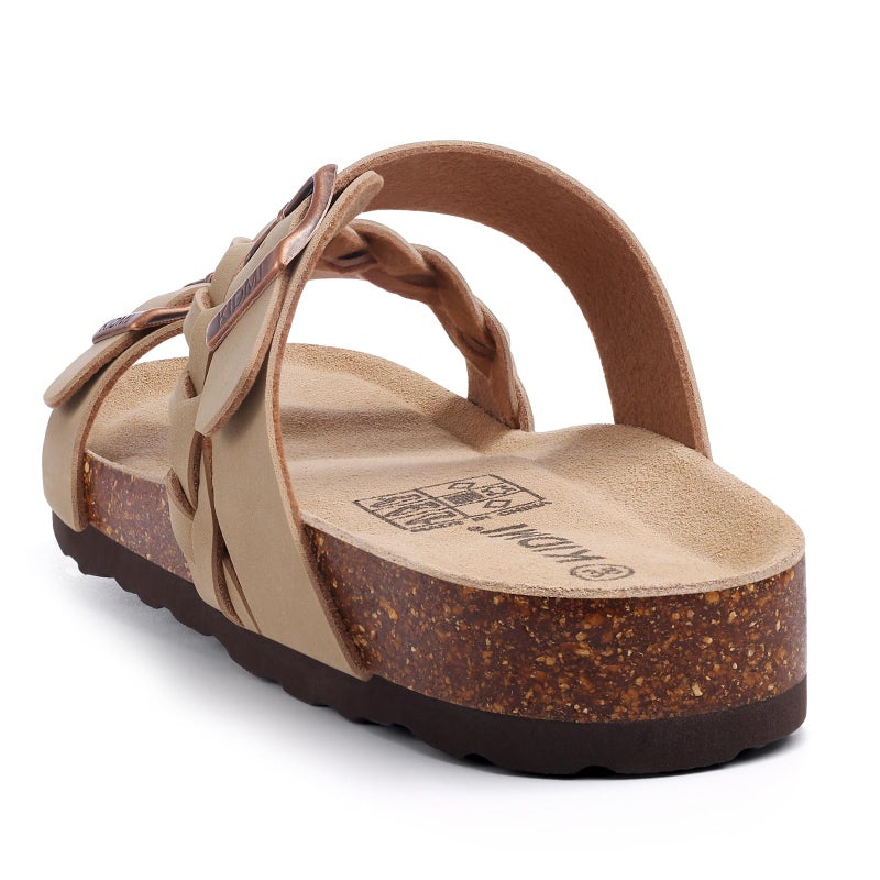 KIDMI Women's Cork Footbed Sandals with Arch Support Comfortable Slip-On Slide Sandals With Adjustable Buckle for Summer, Apricot 40 - Image 5