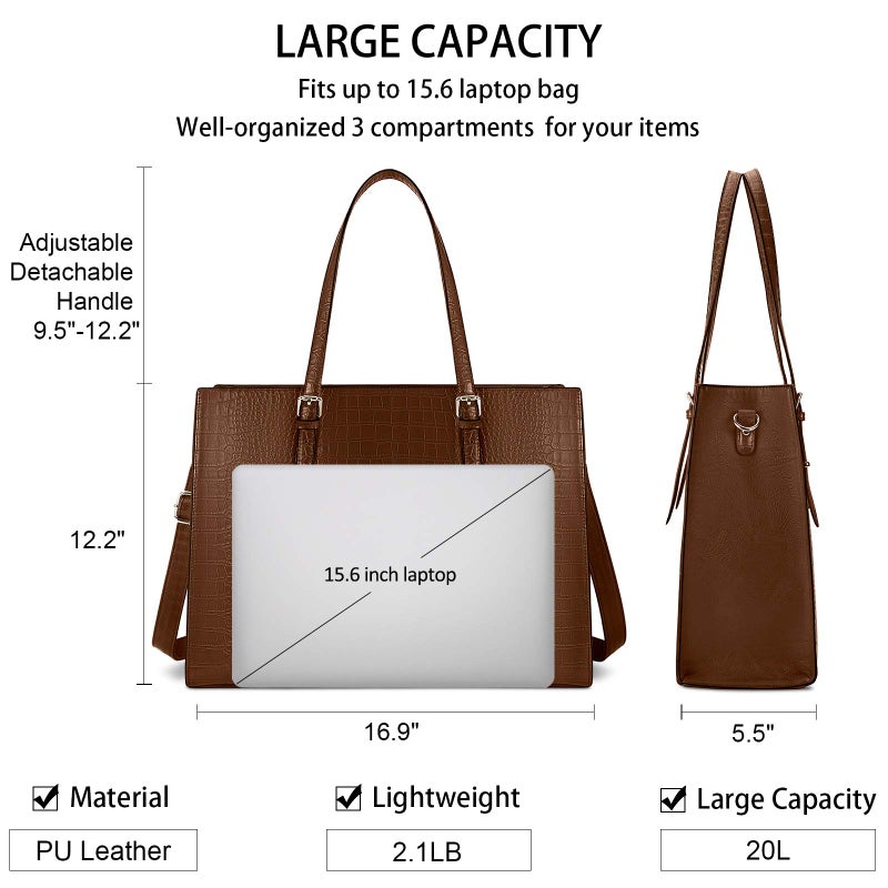 Lubardy Laptop Bag for Women 15.6 Inch Laptop Tote Bag Leather Classy Computer Briefcase for Work Waterproof Handbag Professional Shoulder Bag Women Business Office Bag Large Capacity Coffee - Image 4