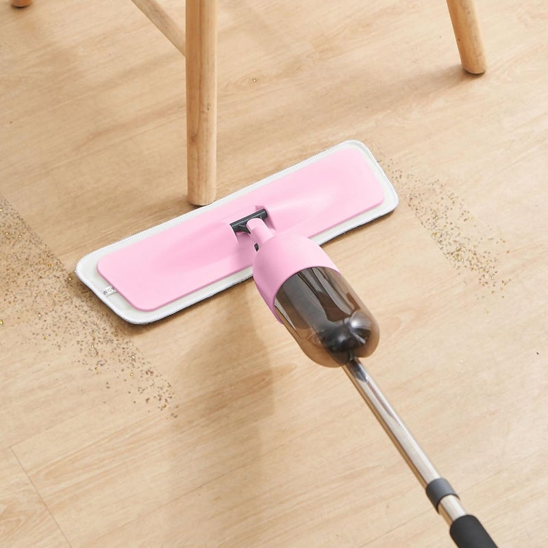 True & Tidy مجموعة ممسحة الرش متعددة الأسطح 3 في 1 من مع رؤوس ممسحة مسطحة ودائرية وممسحة ممسحة، زجاجة مياه قابلة لإعادة التعبئة، وسادات ميكروفايبر قابلة للغسيل بالآلة لتنظيف الأرضيات والنوافذ - Image 3