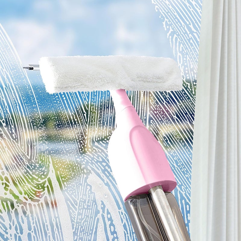 True & Tidy مجموعة ممسحة الرش متعددة الأسطح 3 في 1 من مع رؤوس ممسحة مسطحة ودائرية وممسحة ممسحة، زجاجة مياه قابلة لإعادة التعبئة، وسادات ميكروفايبر قابلة للغسيل بالآلة لتنظيف الأرضيات والنوافذ - Image 4
